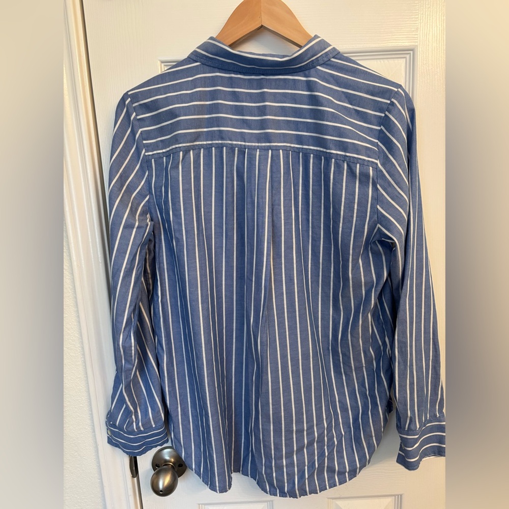 Loft Button Down Striped Ruffled Blue & White Blo… - image 5